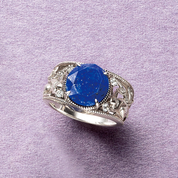 ラピスラズリ/ホワイトトパーズ シルバーリング(兄弟ウサギ)《M0020008