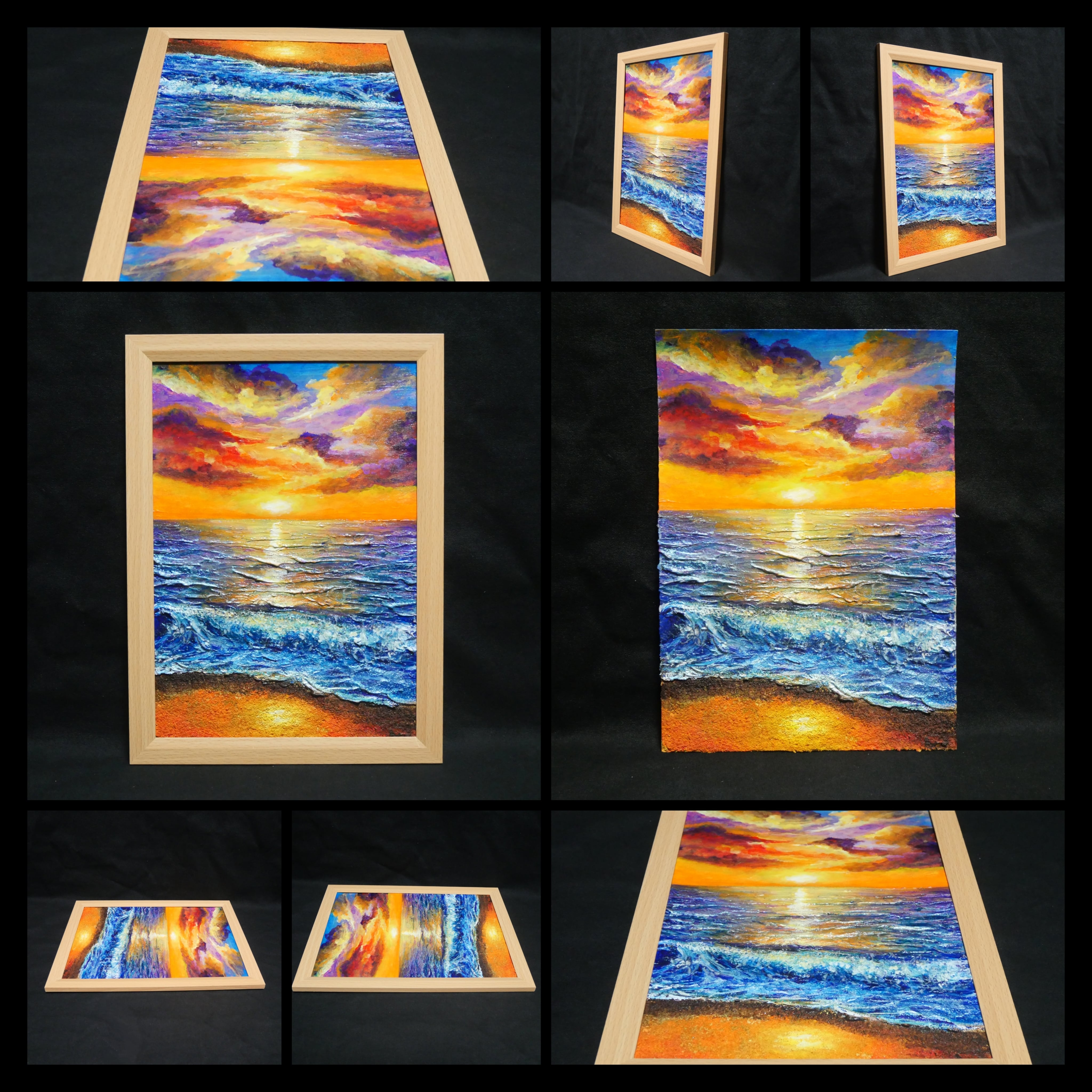 油絵 油彩 油彩画 絵 絵画 【水平線に沈む夕日】A4 | HIROSHI1990