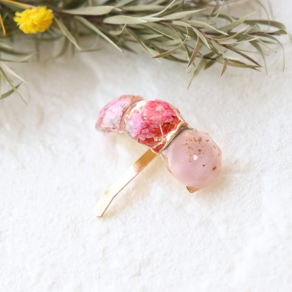 ポニーフック】レジン かすみ草 ピンク ポニーフック・ヘアカフス まな