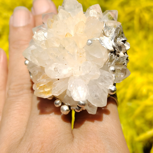 白水晶 花鉱石 ハンドメイド シルバーリング スターリングシルバー
