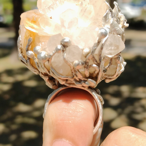 白水晶 花鉱石 ハンドメイド シルバーリング スターリングシルバー