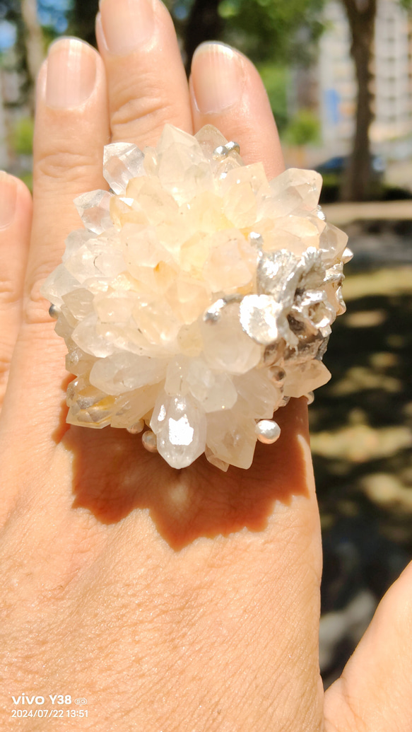 白水晶 花鉱石 ハンドメイド シルバーリング スターリングシルバー