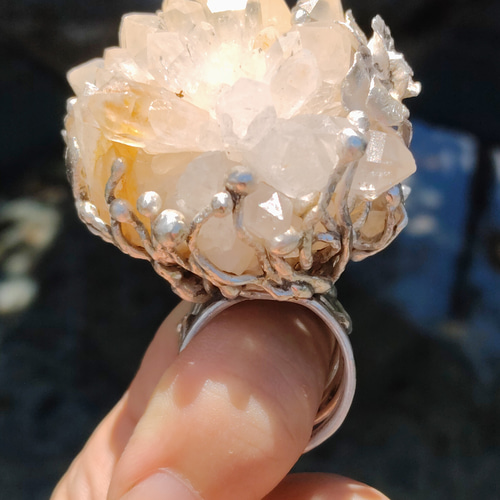 白水晶 花鉱石 ハンドメイド シルバーリング スターリングシルバー