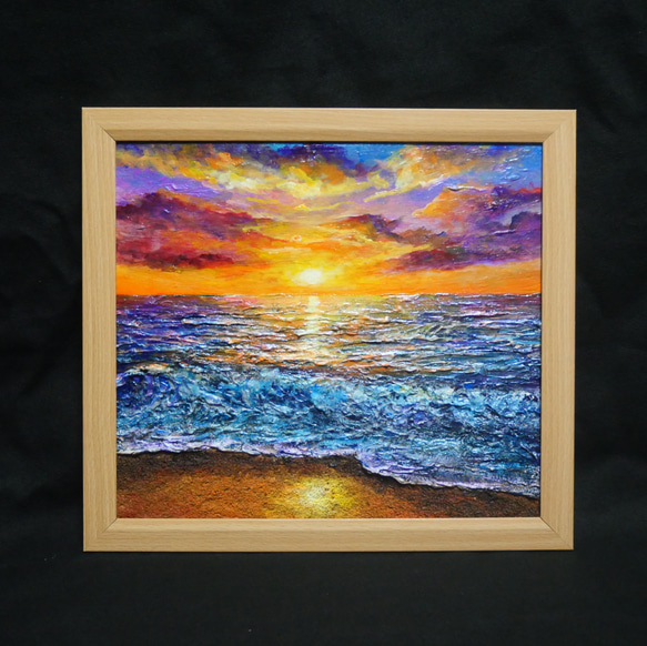 油絵 油彩 油彩画 絵 絵画 【水平線に沈む夕日】 絵画 HR 通販