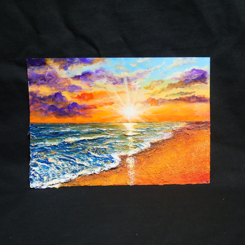 油絵 油彩 油彩画 絵 絵画 【夕陽に染まる海】A4 絵画 HR 通販