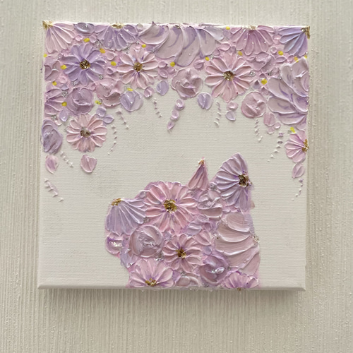 花の空を見上げて」 テクスチャーアート 花猫 シルエット インテリア