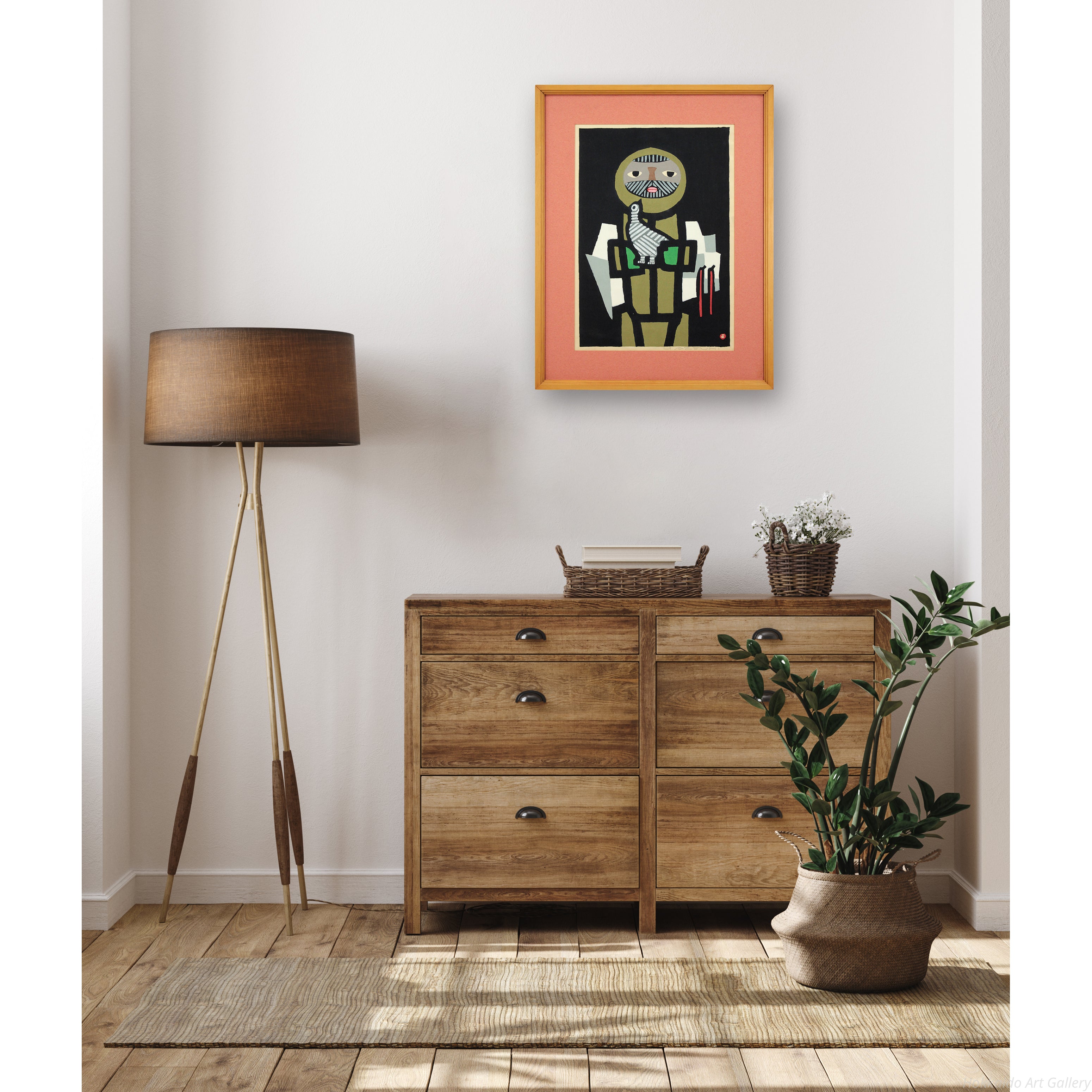 畦地梅太郎 『鳥と山男』 木版画 - 北海道画廊