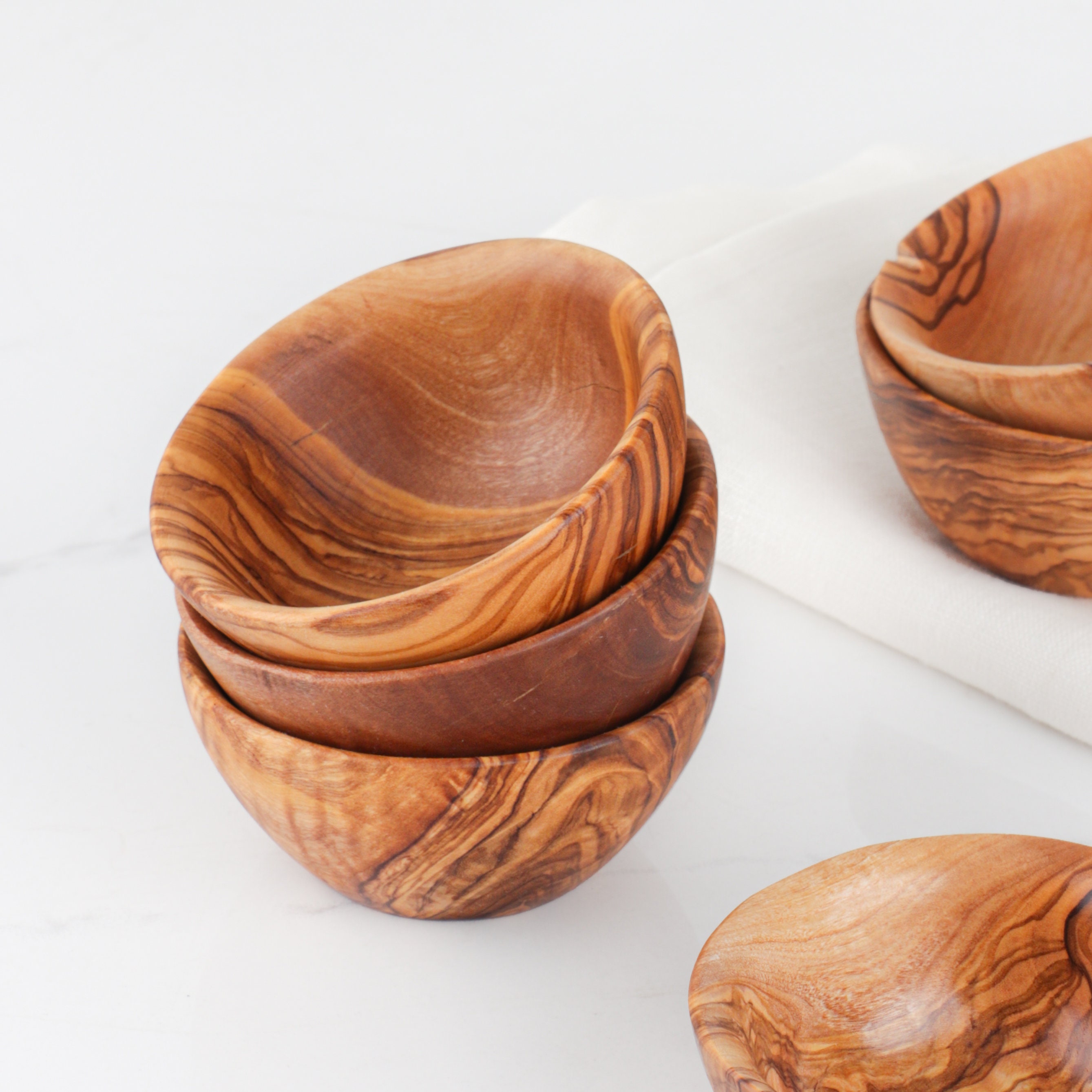 手作りチュニジア産オリーブウッドボウルセット：小さなディッピング