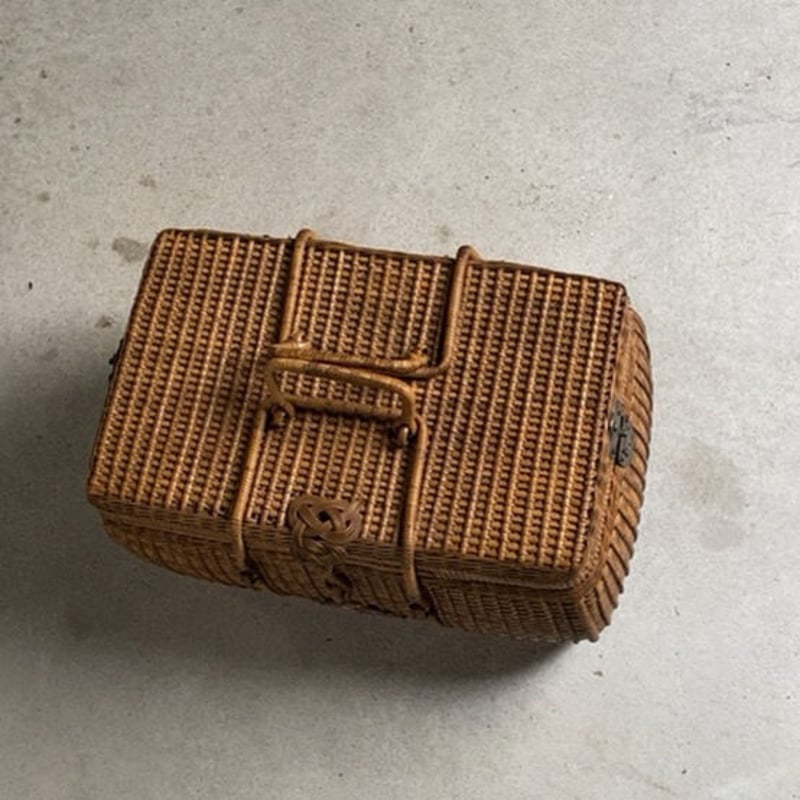 古い茶籠 ヴィンテージラタンカゴ 幅約40cm 籐編みの手提げ籠 茶カゴ