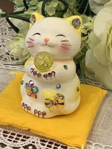 金運アップ！】風水招き猫（貯金箱）：SSサイズ：イエロー【猫好きさん