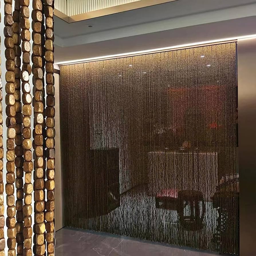 Amazon｜玉のれん 木製 レトロ 天然竹ビーズカーテン 手作りインテリア