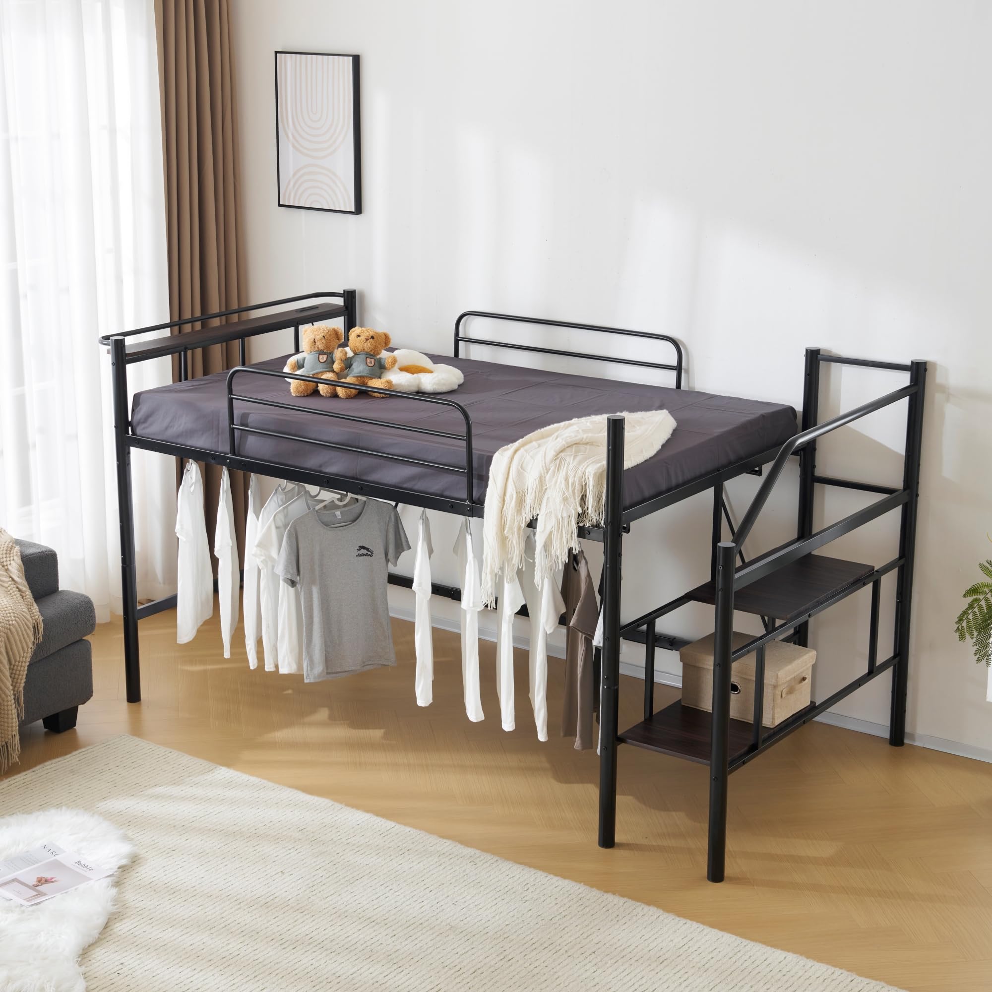 Amazon｜ロフトベッド スチール製 セミダブル 大容量収納 耐荷重150kg