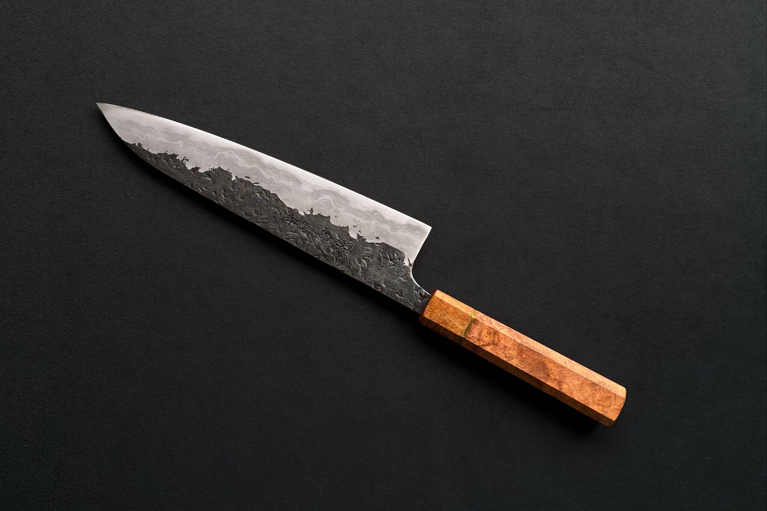 間中刃物 貴輔 牛刀 包丁【琰-ENN】 青紙一号 積層（ダマスカス)黒打