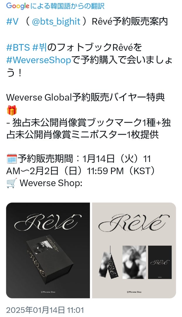 BTS V】キムテヒョン『V Rêvé』フォトブック 予約販売開始 | Bコレ BTS