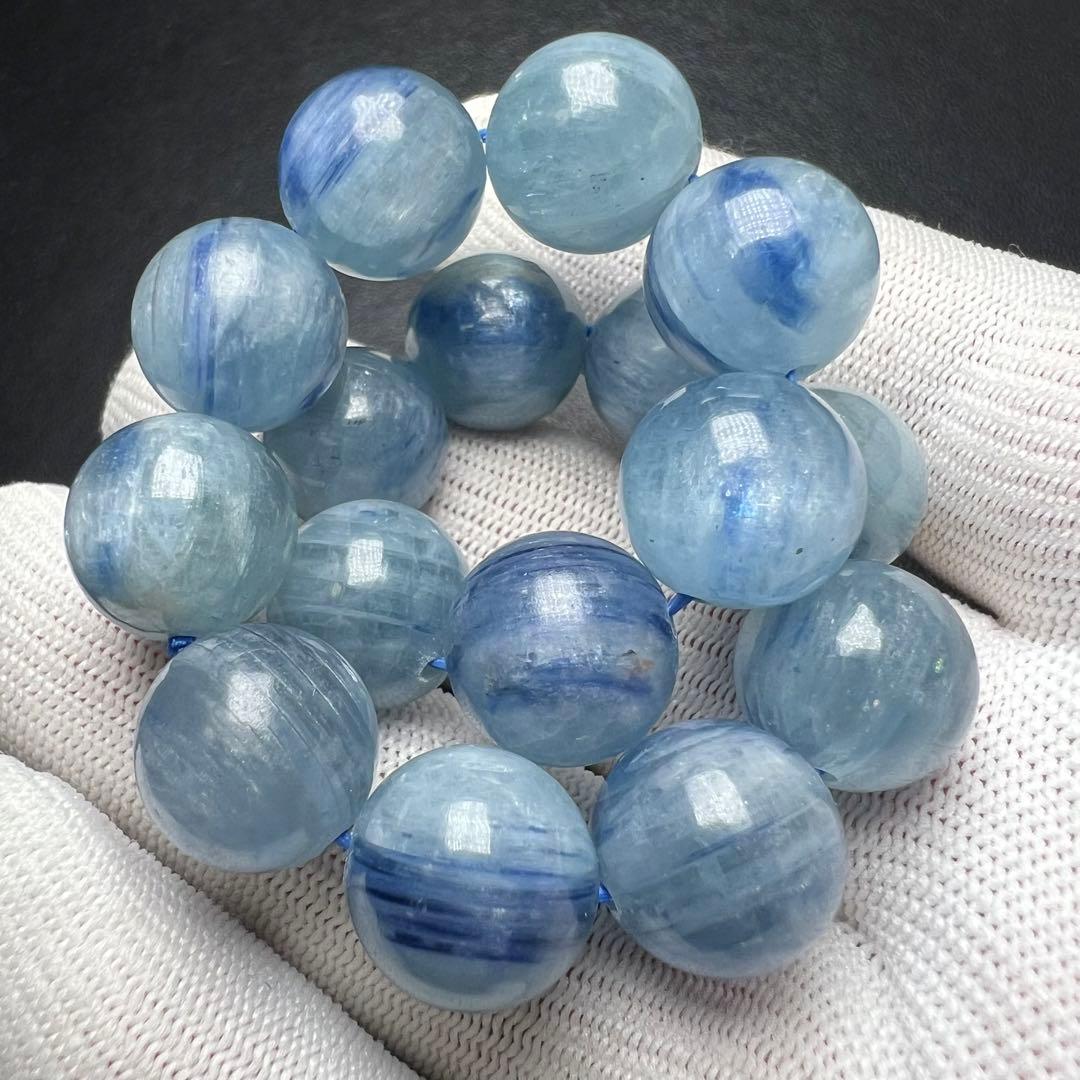 【67253】天然 カイヤナイト 13.4mm ブレスレット 天然石