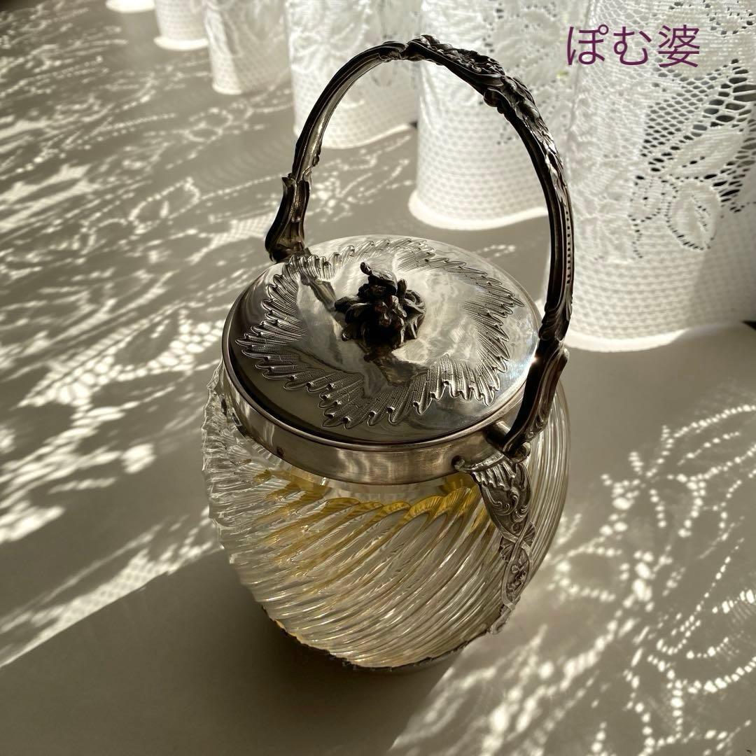 【フランス製】純銀＋クリスタル／ビスケットジャー クッキージャー バレル／銀包み ビスケットボックス クッキージャー | アンティークショップ リベルテ