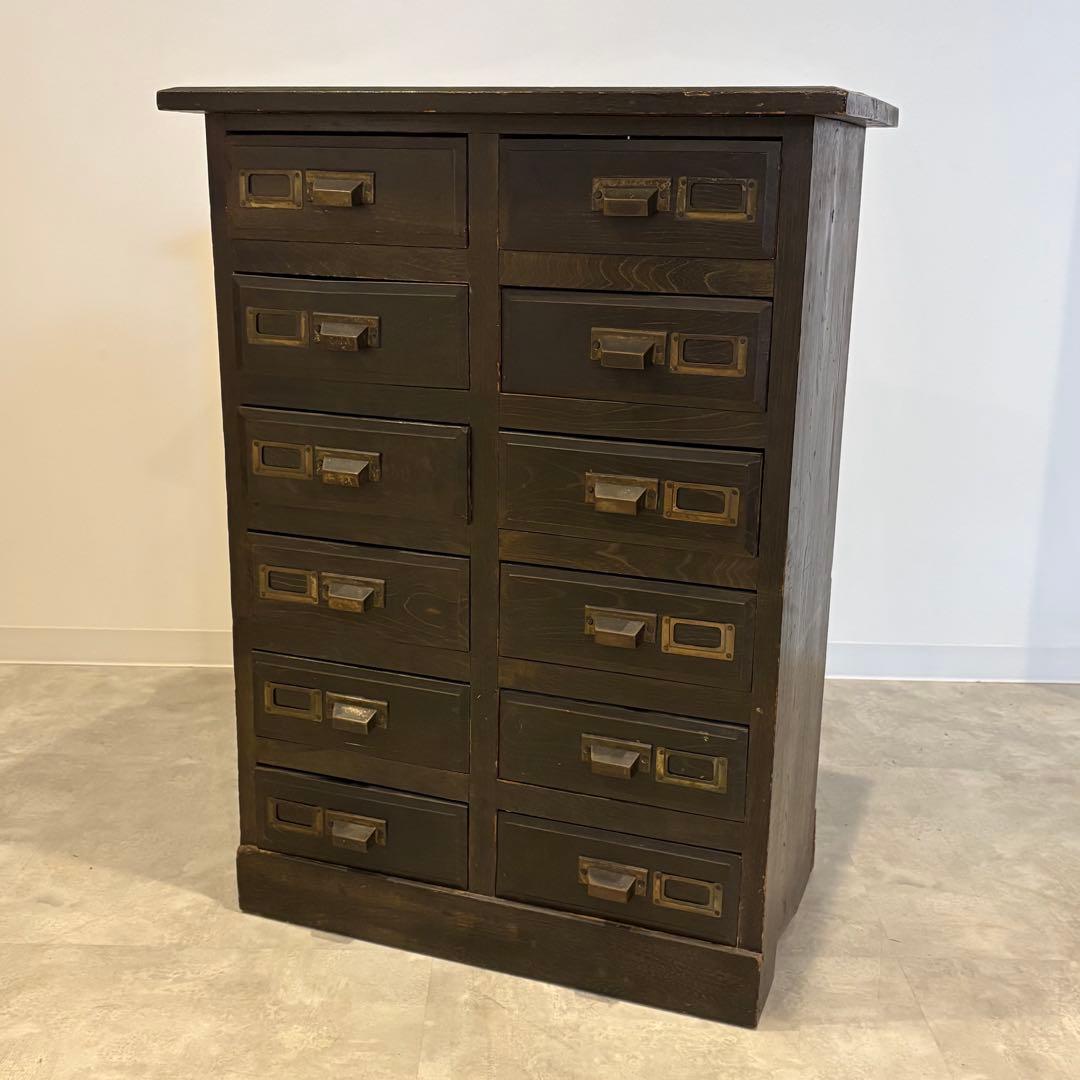 木製キャビネット　12杯　収納棚　大きめ　ビンテージ ie-12chest-h-r2.jpg