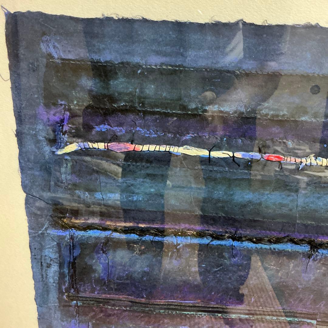 松井貞文　抽象画　真作　和紙にコラージュ