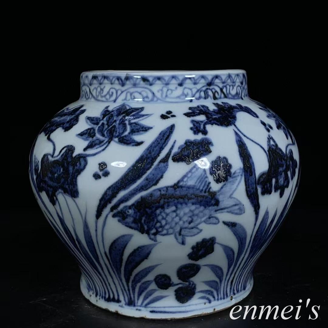 中国古美術・元款青花磁鱼藻紋罐・青花磁・純手描き・陶芸・花瓶・文房具・置物・書道 青花紅彩魚藻文壺 | 景徳鎮窯 | 収蔵品詳細 | 作品を知る | 東京富士