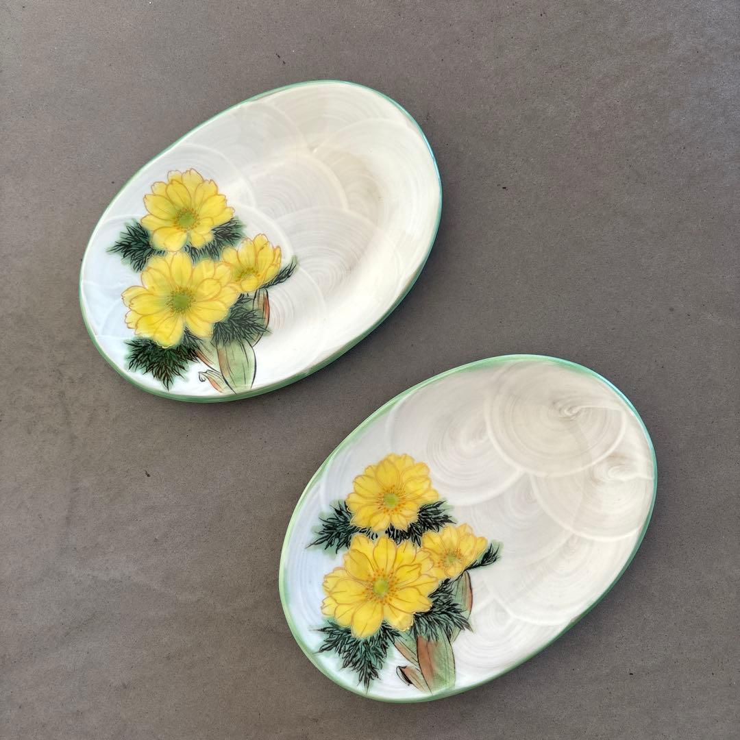 《ほぼ新品》美品　陶あん　京焼　清水焼　銘々皿　福寿草　色絵付け　陶葊　皿