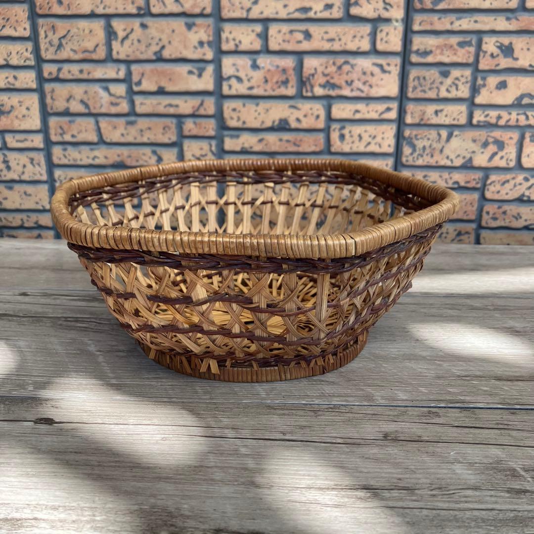 B-壁【昭和レトロ】竹編み 籠 バスケット 六角形 菓子器 小物入れ 網代